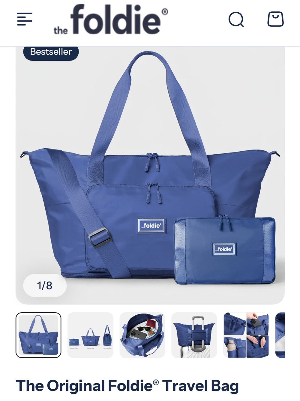The Foldie Original folding Travel Tote Bag - Navy Blue NWT